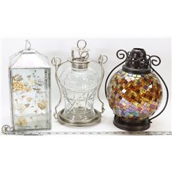 LOT OF 3 LARGE PATIO CANDLE LANTERNS.