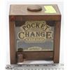 Image 1 : VINTAGE WOOD POCKET CHANGE MACHINE BANK-7"H.