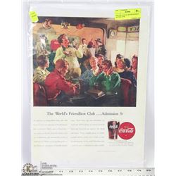 1945 COCA COLA ADVERTISEMENT 16.5"H X 12"W