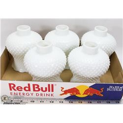 FLAT OF MILK GLASS HOBNAIL LAMP SHADES