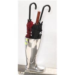 CHROMED CAST ALUMINUM BOOT UMBRELLA STAND.