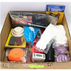 FLAT OF NEW ASSORTED SHOP TOOLS & SUPPLIES