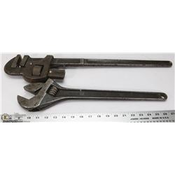 TWO LARGE VERY VINTAGE WRENCHES - CRESCENT & PIPE.