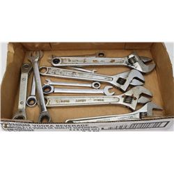 ESTATE BOX LOT - 4 ADJUSTABLE WRENCHES, 7 RATCHET-