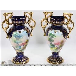 TWO VINTAGE HANDPAINTED PORTUGUESE VASES.