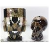 Image 1 : MOSAIC STONE TILE MASK & CERAMIC SKULL COIN BANK.