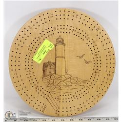 WOODEN LIGHTHOUSE CRIBBAGE BOARD HAND CARVED ON