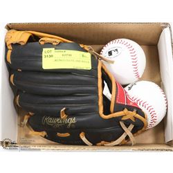 NEW RAWLINGS GLOVE AND BALLS
