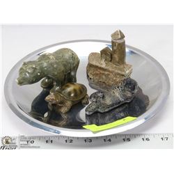 5 SOAPSTONE FIGURES INCL TURTLE, OTTER, LIGHT