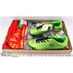 SOCCER SHOES RAWLINGS SIZE 9 AND 3 SHIRTS