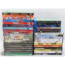 LOT OF ASSORTED DVDS & BLURAYS INCL KIDS, AND
