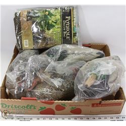 NEW SET OF 4 DUCK DECOYS AND BAG.