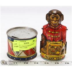 TWO TIN LITHO BANKS MADE BY CHEIN CIRCA 1940S