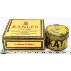 SKAT TIN WITH BANCES CIGAR BOX.