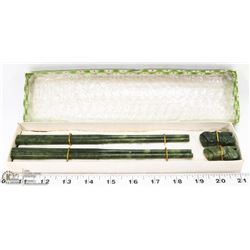 2 PAIR OF ASIAN JADE CHOPSTICKS & RESTS.
