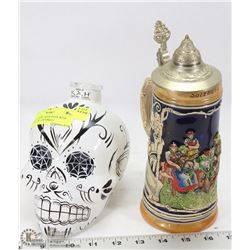 #'D SALZBURG BEER STEIN WITH PEWTER LID. AND SKULL
