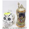 Image 1 : #'D SALZBURG BEER STEIN WITH PEWTER LID. AND SKULL
