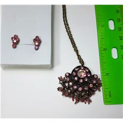 10 - PINK CRYSTAL & BRONZE PENDANT
