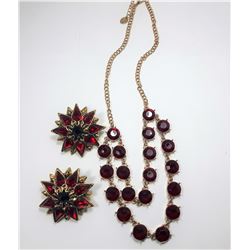 22 - GOLD TONE & RED CRYSTAL VINTAGE