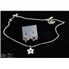 Image 1 : FLOWER NECKLACE & EARRING SET W/ PURPLE STONES