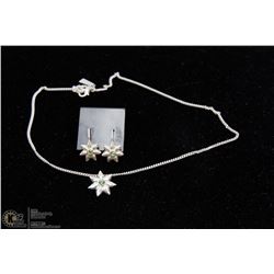 FLOWER NECKLACE & EARRING SET W/ GREEN STONES