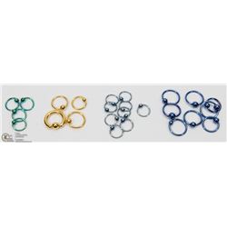 OVER 10 PAIRS OF COLORED HOOP EARRINGS.