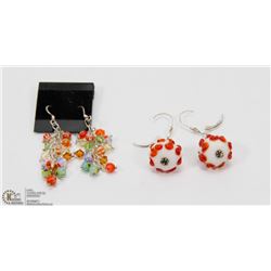 2 PAIRS OF STERLING SILVER EARRINGS W/ GLASS BEADS