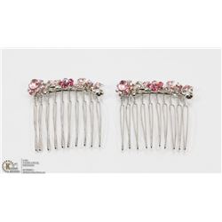 2 HAIR COMBS WITH PINK CRYSTALS.