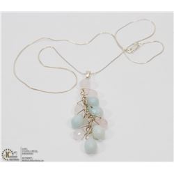 STERLING SILVER NECKLACE W/ ROSE QUARTZ &