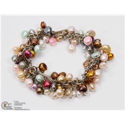 STERLING SILVER AND MANUFACTURED PEARL BRACELET.