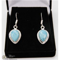 #96-NATURAL  CARIBBEAN LARIMAR GEMSTONE EARRINGS