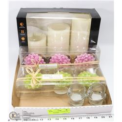 LOT OF CANDLES, FLOATING, TEA LIGHT HOLDERS