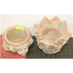 2 PLANTERS WITH FACES 12" & 8"