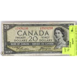 1954 CANADIAN $20 DOLLAR DEVILS FACE  BILL