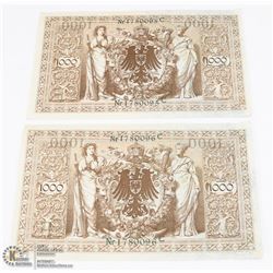 LOT OF 2 GERMAN WWI UNCIRCULATED 1000MARKS