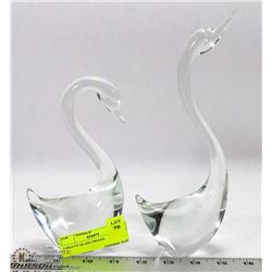 2 HEAVY GLASS SWANS.