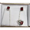 Image 1 : STAMPED 925 RED STONE RING, EARRINGS AND NECKLACE