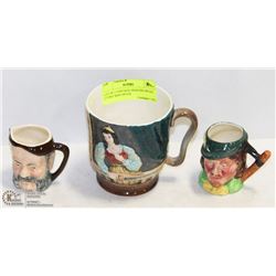 LOT OF 3 VINTAGE ENGLISH MUGS - 2 TOBY MINI MUGS