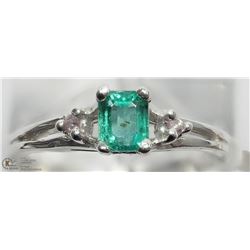 22) 10KT WHITE GOLD EMERALD DIAMOND RING