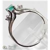 Image 2 : 22) 10KT WHITE GOLD EMERALD DIAMOND RING
