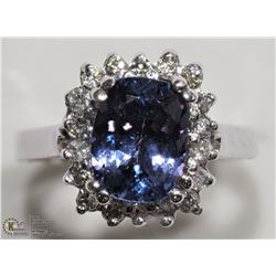 42) 14K WHITE GOLD TANZANITE & DIAMOND HALO RING