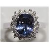 Image 1 : 42) 14K WHITE GOLD TANZANITE & DIAMOND HALO RING