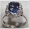 Image 2 : 42) 14K WHITE GOLD TANZANITE & DIAMOND HALO RING