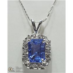 44) 14K WHITE GOLD  TANZANITE & DIAMOND NECKLACE