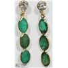 Image 1 : 50) 14K YELLOW GOLD EMERALD & DIAMOND EARRINGS