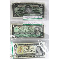SET OF 3 CANADIAN $1.00 BILLS INCL YEARS 1937,1967
