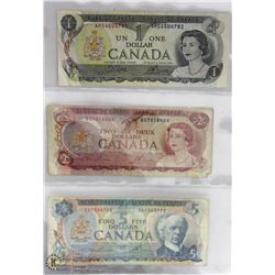 SET OF 3 CANADIAN BILLS INCL  $1 (1973), $2 (1974)