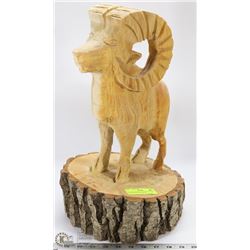 CARVED WOOD RAM/SHEEP BODY ON A BLOCK OF WOOD