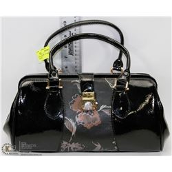 NEW BLACK  PURSE WITH FLORAL FRONT