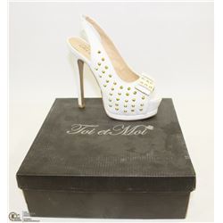 WOMENS OPEN TOED WHITE LEATHER STILETTOS